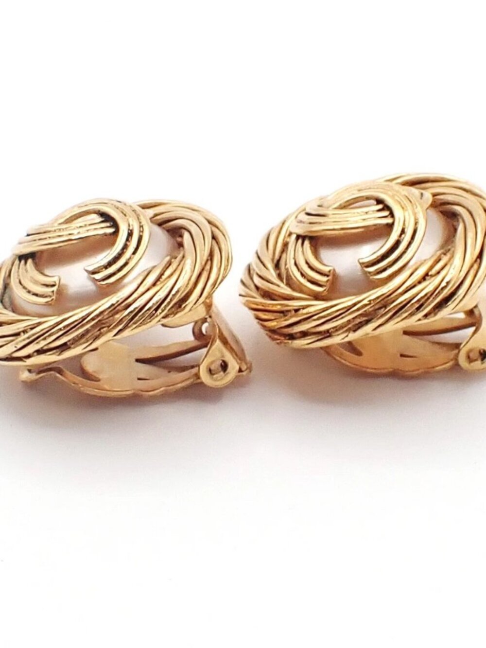 CHANEL CC Imitation pearl Round Button Earrings Clip-On 94A Gold